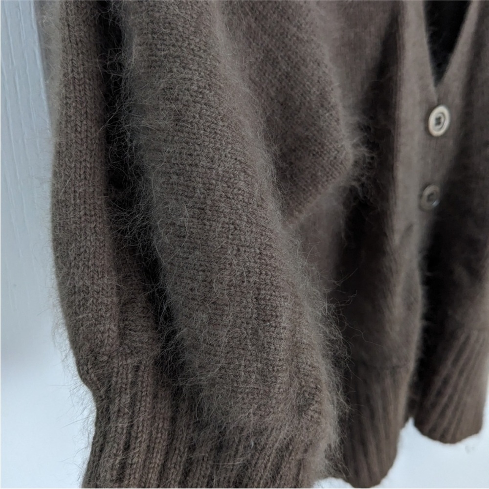 Vintage Cyc V-neck puff sleeve angora blend chocolate brown sweater - Picture 5 of 5